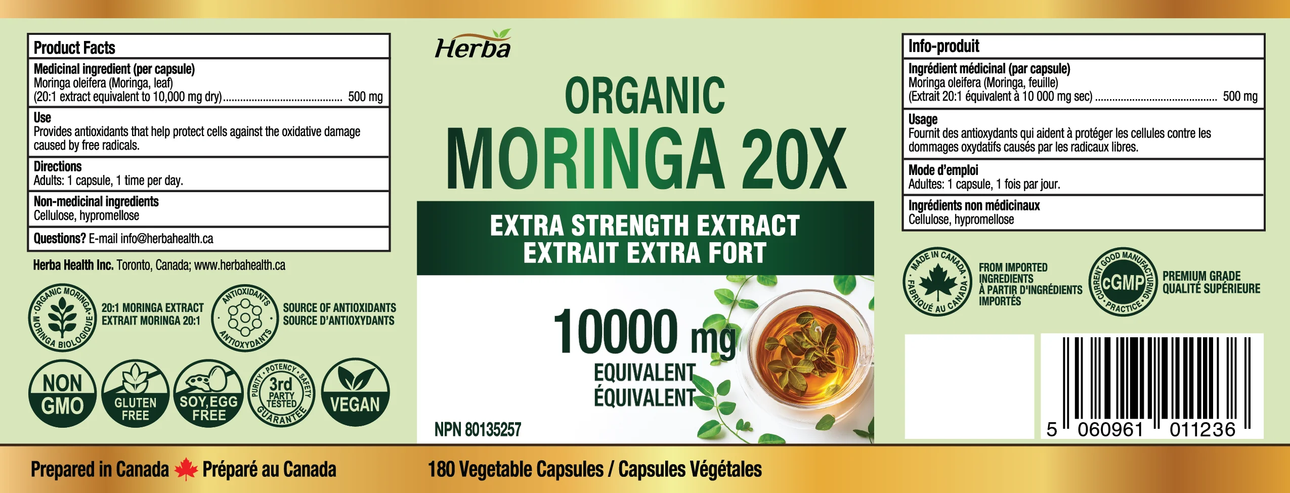 Organic Moringa Extract Capsules 10,000mg - 180 Capsules | 20:1 Extract | Made in Canada - Image 2